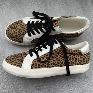 Forever 21 Women's Sz 8 Brown Cheetah Leopard Print Lace Up Sneakers Shoes